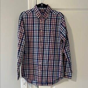 Men's Blue and Red Plaid Shirt